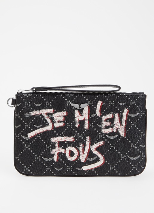 Zadig&Voltaire Z clutch van leer met logoprint - voorkant zwart