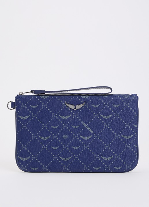 Zadig&Voltaire Z clutch van leer met logoprint - voorkant 2 donkerblauw