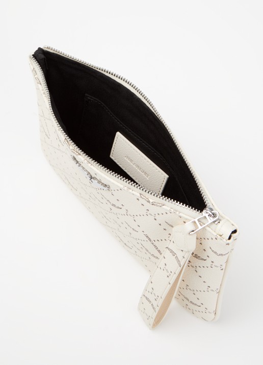 Zadig&Voltaire Z clutch van leer met logoprint - detail gebroken wit