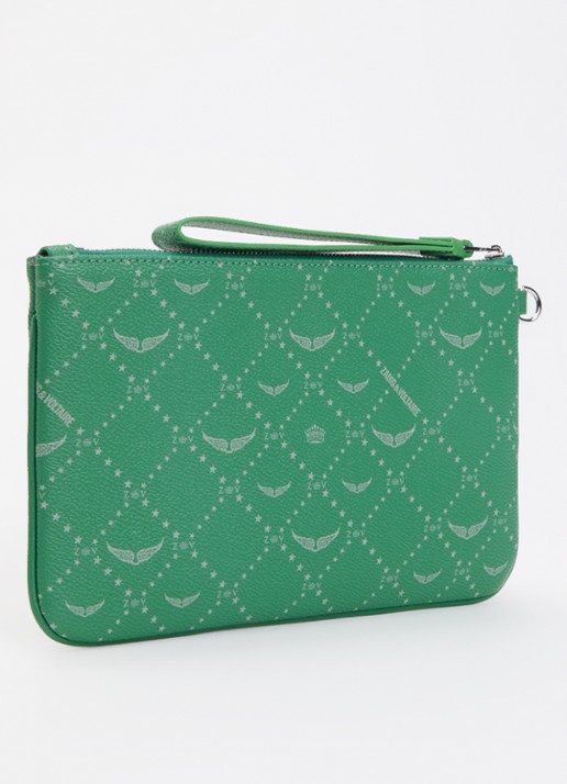 Zadig&Voltaire Z clutch van leer met logoprint - achterkant groen