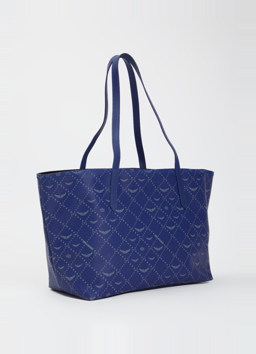 Zadig&Voltaire Z shopper van canvas met logoprint - achterkant kobaltblauw