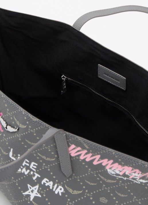 Zadig&Voltaire Z shopper van leer met logoprint - detail 3 grijs