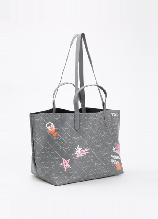 Zadig&Voltaire Z XL shopper van leer met logoprint - achterkant 5 grijs