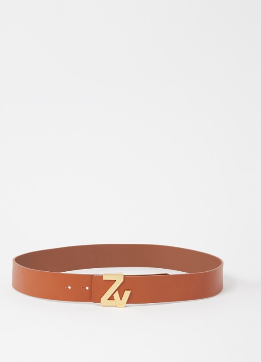 Zadig&Voltaire ZV riem van leer met logo - voorkant cognac