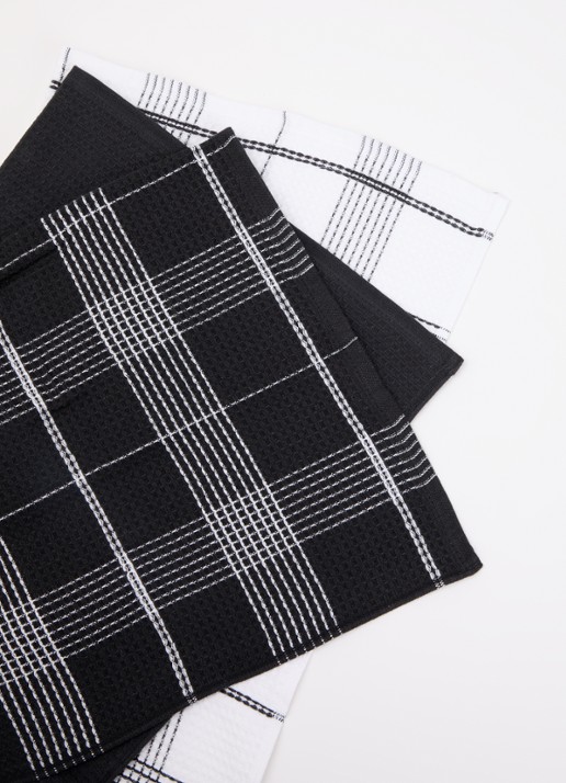 ZicZac Waffle keukendoek 50 x 76 cm set van 3 - voorkant 2 zwart