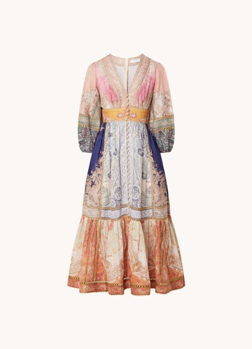 Zimmermann Anneke midi blousejurk van linnen met lurex en steekzakken - voorkant orange