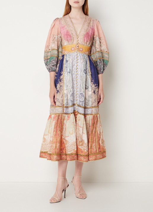 Zimmermann Anneke midi blousejurk van linnen met lurex en steekzakken - voorkant 3 orange