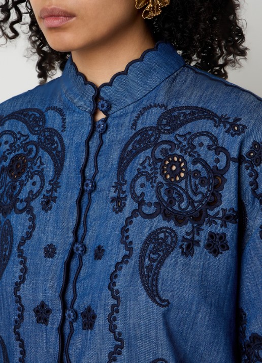Zimmermann Aster blouse van denim met borduring - detail 3 blauw