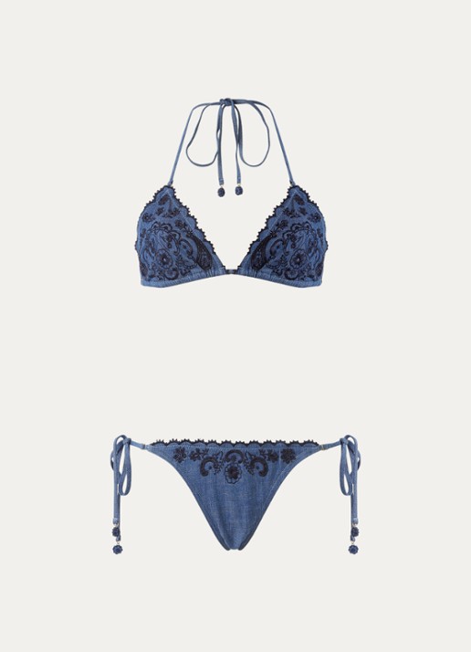 Zimmermann Aster Denim bikiniset met borduring