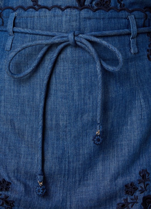 Zimmermann Aster high waist loose fit korte broek van denim met borduring - detail 4 indigo