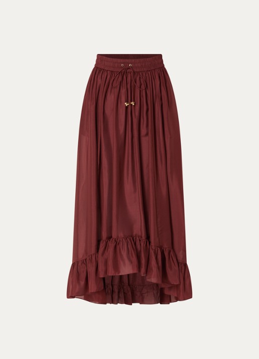 Zimmermann Aster maxi rok van zijde met volant - voorkant 2 bordeauxrood