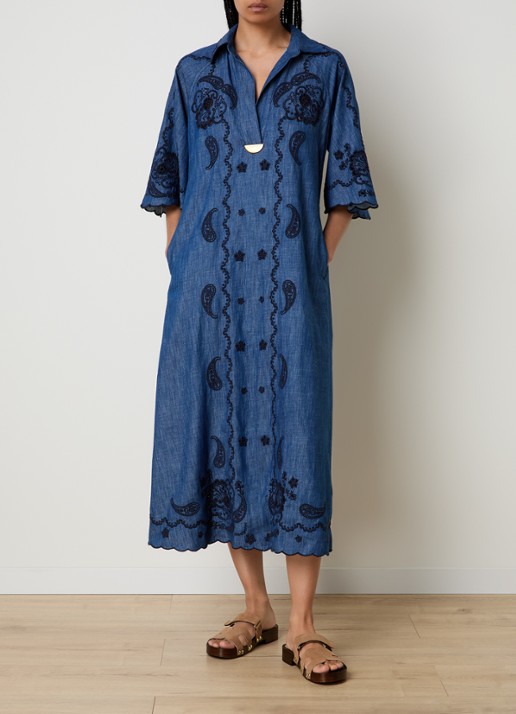 Zimmermann Aster midi denim jurk met borduring - detail 4 indigo