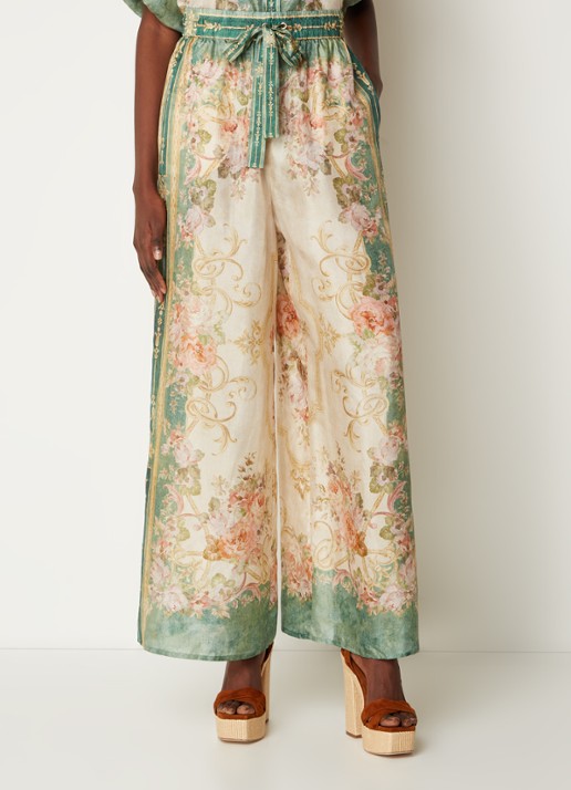 Zimmermann August high waist wide fit palazzo broek van zijde met bloemenprint - detail beige