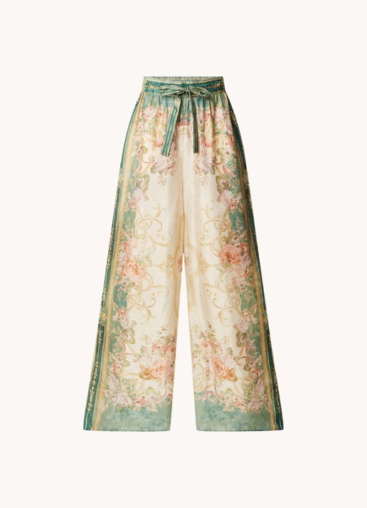Zimmermann August high waist wide fit palazzo broek van zijde met bloemenprint - voorkant 4 beige