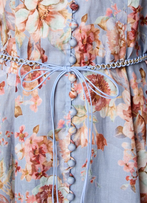 Zimmermann Awaken midi rok met bloemenprint en ceintuur - detail 5 blauwgrijs