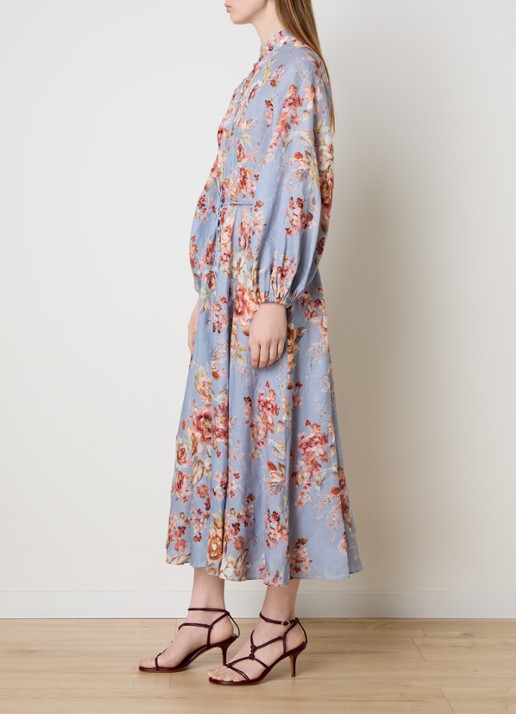 Zimmermann Awaken midi rok met bloemenprint en ceintuur - voorkant 3 blauwgrijs