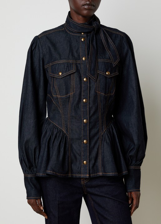 Zimmermann Blouse van denim met sjaalkraag