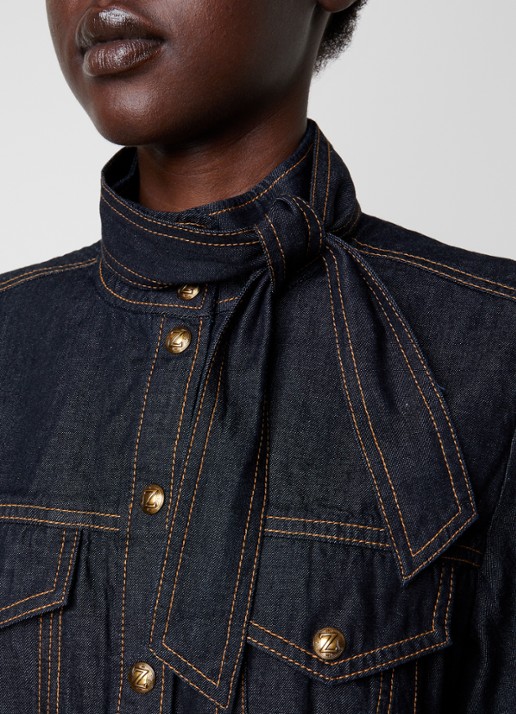 Zimmermann Blouse van denim met sjaalkraag - detail 2 blauw
