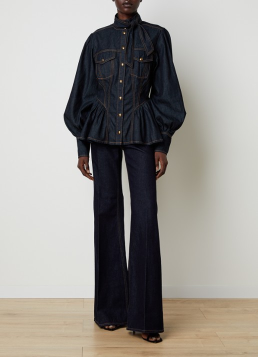 Zimmermann Blouse van denim met sjaalkraag - voorkant 5 blauw