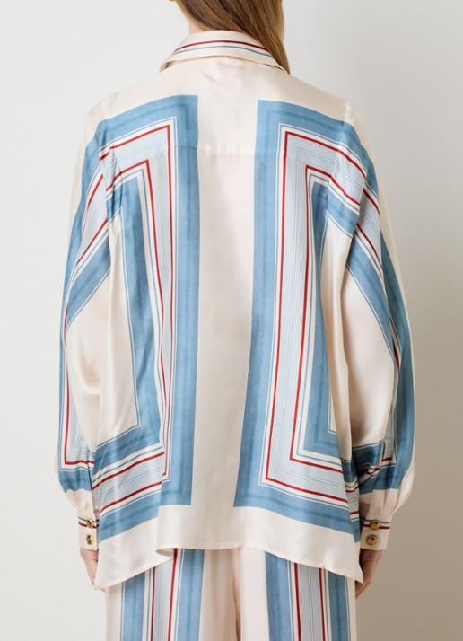 Zimmermann Blouse van zijde met print en sjaalkraag - achterkant 5 creme