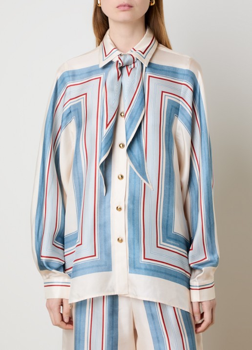 Zimmermann Blouse van zijde met print en sjaalkraag