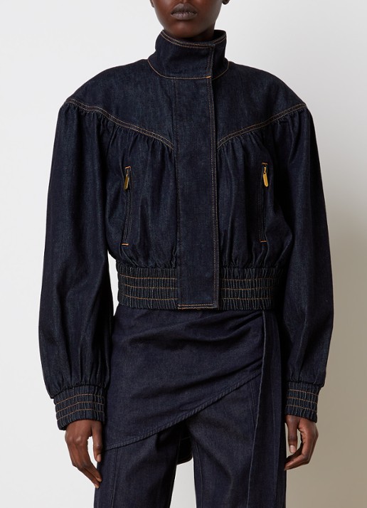Zimmermann Cropped bomberjack van denim met afneembare sjaalkraag