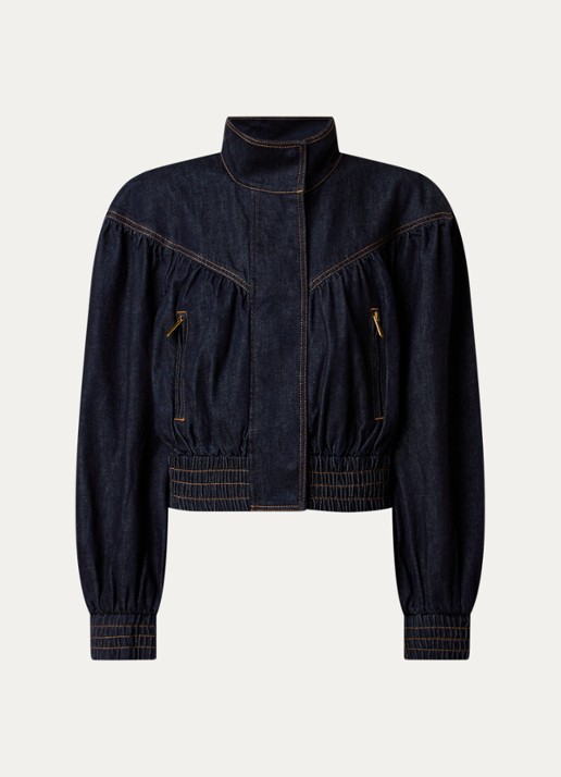 Zimmermann Cropped bomberjack van denim met afneembare sjaalkraag