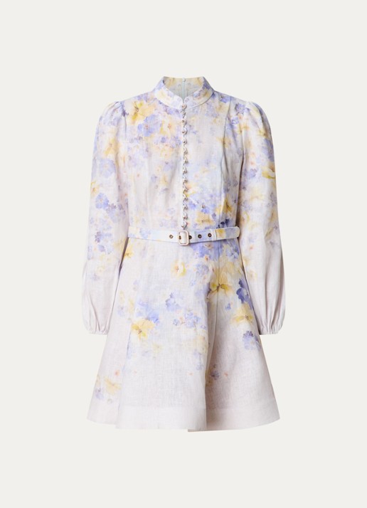 Zimmermann Crush mini jurk van linnen met bloemenprint en ceintuur