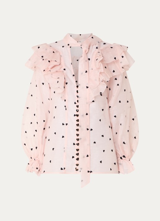 Zimmermann Crush semi-transparante blouse in zijdeblend met sjaalkraag
