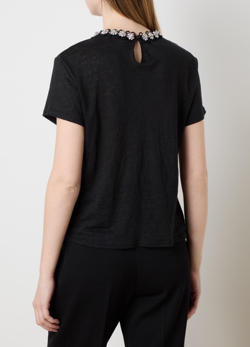 Zimmermann Embellished top van linnen met strass - achterkant 3 zwart