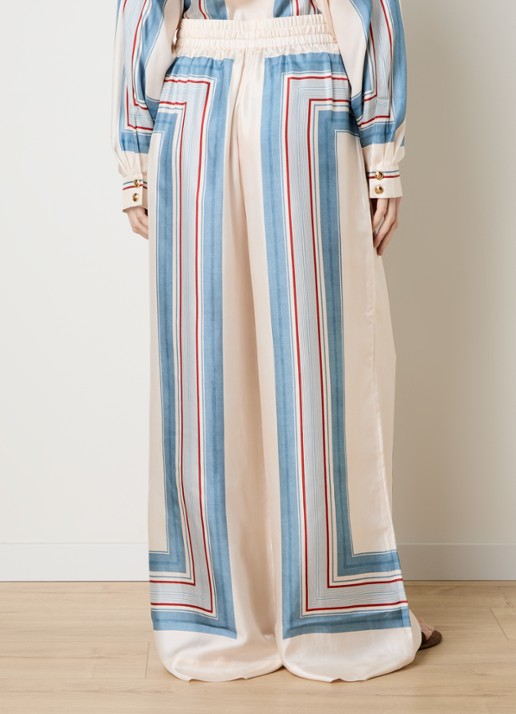 Zimmermann High waist wide fit palazzo broek van zijde met print - achterkant 3 creme