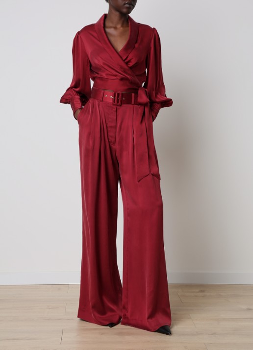 Zimmermann High waist wide fit palazzobroek van zijde met ceintuur - voorkant 3 rood