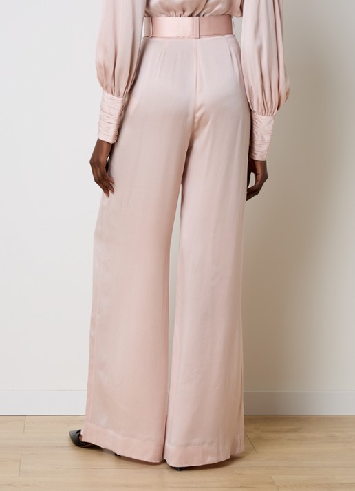 Zimmermann High waist wide fit palazzobroek van zijde met ceintuur - achterkant 3 lichtroze