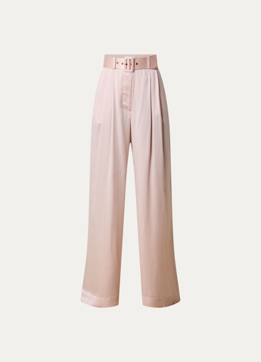 Zimmermann High waist wide fit palazzobroek van zijde met ceintuur - voorkant 4 lichtroze