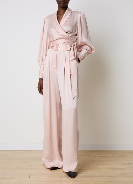 Zimmermann High waist wide fit palazzobroek van zijde met ceintuur - voorkant 5 lichtroze