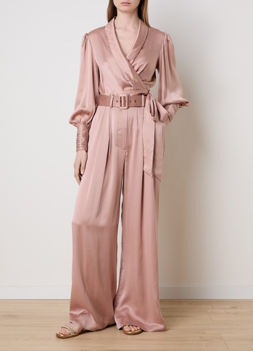 Zimmermann High waist wide fit pantalon van zijde met ceintuur - voorkant 5 oudroze