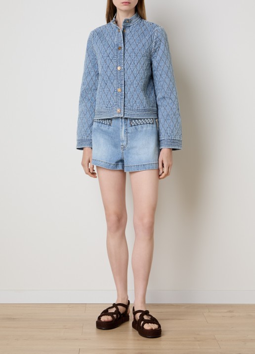 Zimmermann Indra high waist loose fit korte broek van denim - voorkant 5 indigo