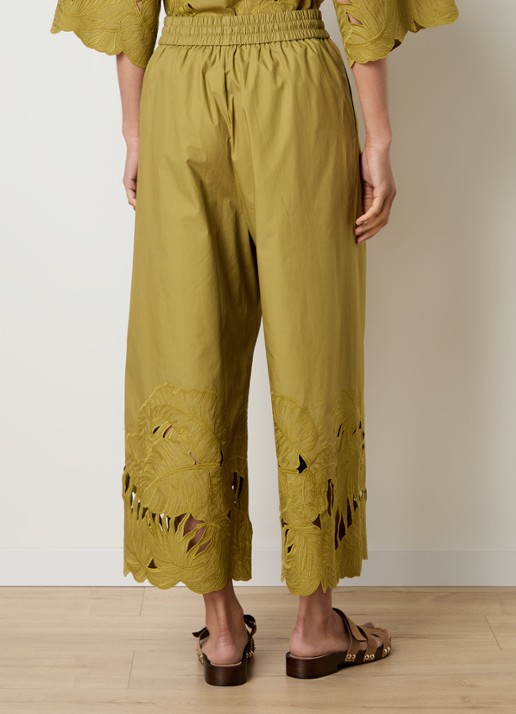 Zimmermann Mahon high waist wide fit broek met broderie - achterkant mosgroen