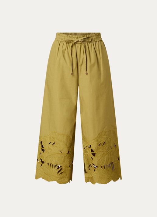 Zimmermann Mahon high waist wide fit broek met broderie - voorkant 2 mosgroen