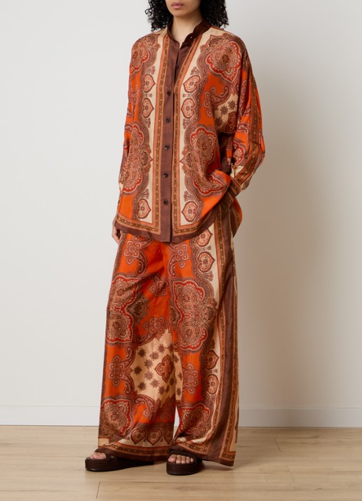 Zimmermann Mahon high waist wide fit palazzobroek van zijde met print - voorkant 2 orange