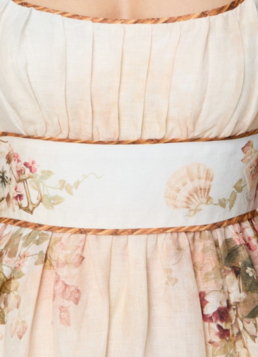 Zimmermann Mahon Picnic maxi A-lijn jurk van linnen met print - detail 4 roestbruin