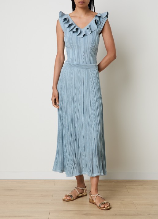 Zimmermann Maxi plooirok met metallic finish - voorkant 3 blauwgrijs