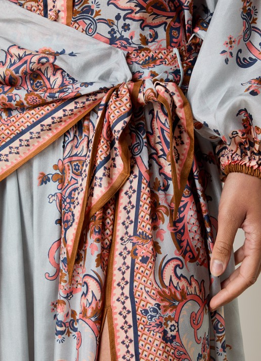 Zimmermann Maxi rok van zijde met split - detail 3 blauwgrijs