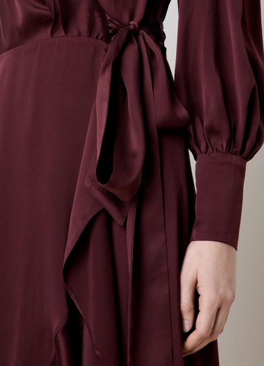 Zimmermann Midi wikkeljurk van zijde met volant - detail 2 bordeauxrood