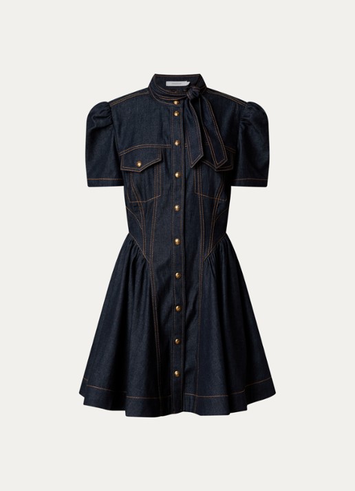 Zimmermann Mini denim jurk met borstzakken - voorkant 4 blauw