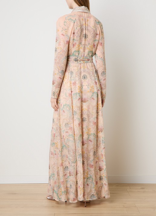 Zimmermann Rebellion maxi blousejurk met bloemenprint en strikceintuur - achterkant lichtroze