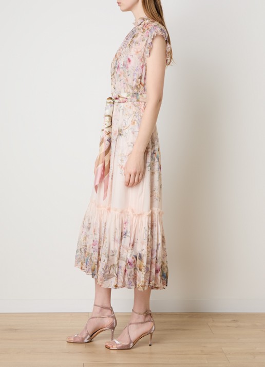 Zimmermann Rebellion midi tuniekjurk met bloemenprint - voorkant 5 gebroken wit