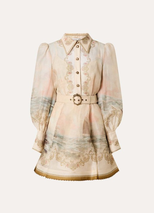 Zimmermann Rebellion mini blousejurk in zijdeblend met print en ceintuur