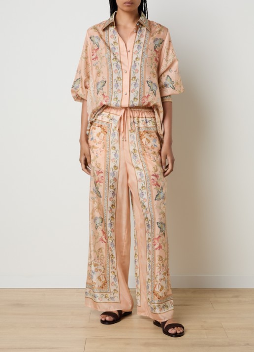 Zimmermann Roselight blouse van zijde met print - voorkant 3 zalmroze