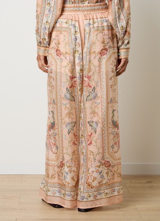 Zimmermann Roselight high waist wide fit broek van zijde - achterkant zalmroze